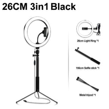 Carregar imagem no visualizador da galeria, Anel de luz com suporte de telefone lâmpada circular 10 polegadas 26cm